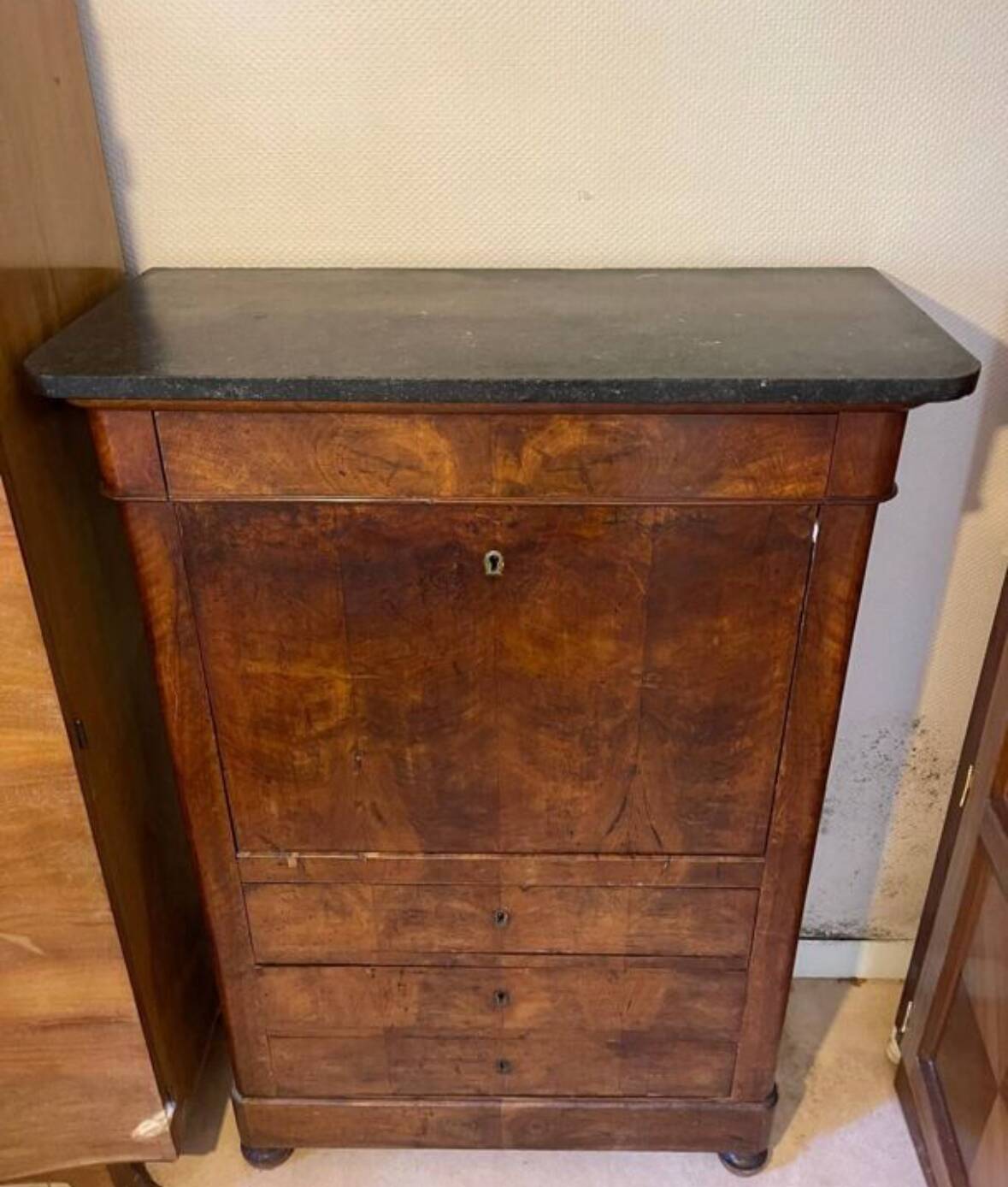 Empire or Louis Philippe period walnut secretary
