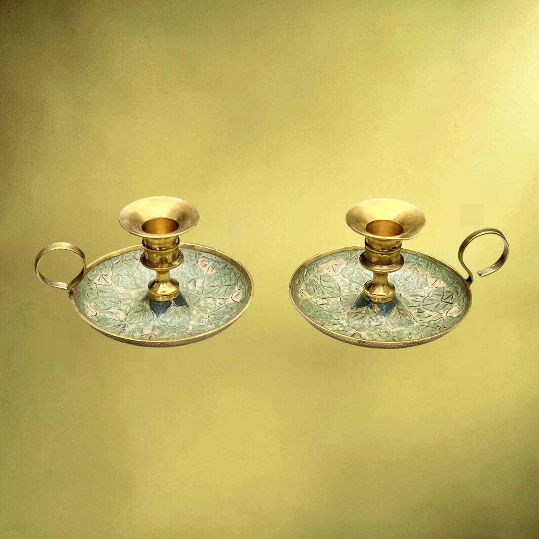Pair of cellar rat brass cloisonné candlesticks – 1960s