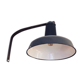 Large industrial wall lamp iron and lampshade enamelled tole