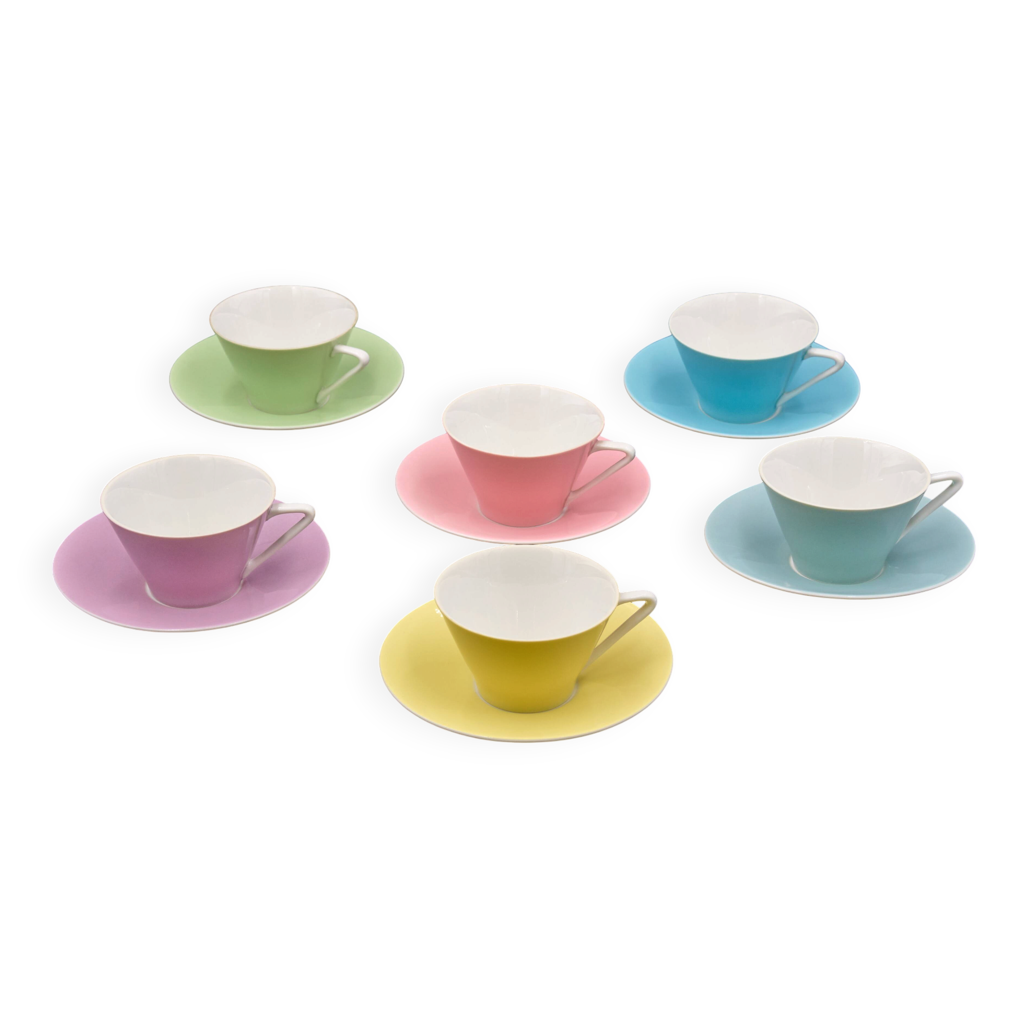 6 Midcentury Pastel Porcelain Coffee Cups „Daisy”, Lilien Porzellan, Austri