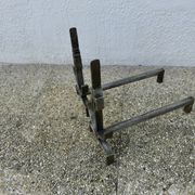 Pair of modernist andirons in forged and hammered steel, French work