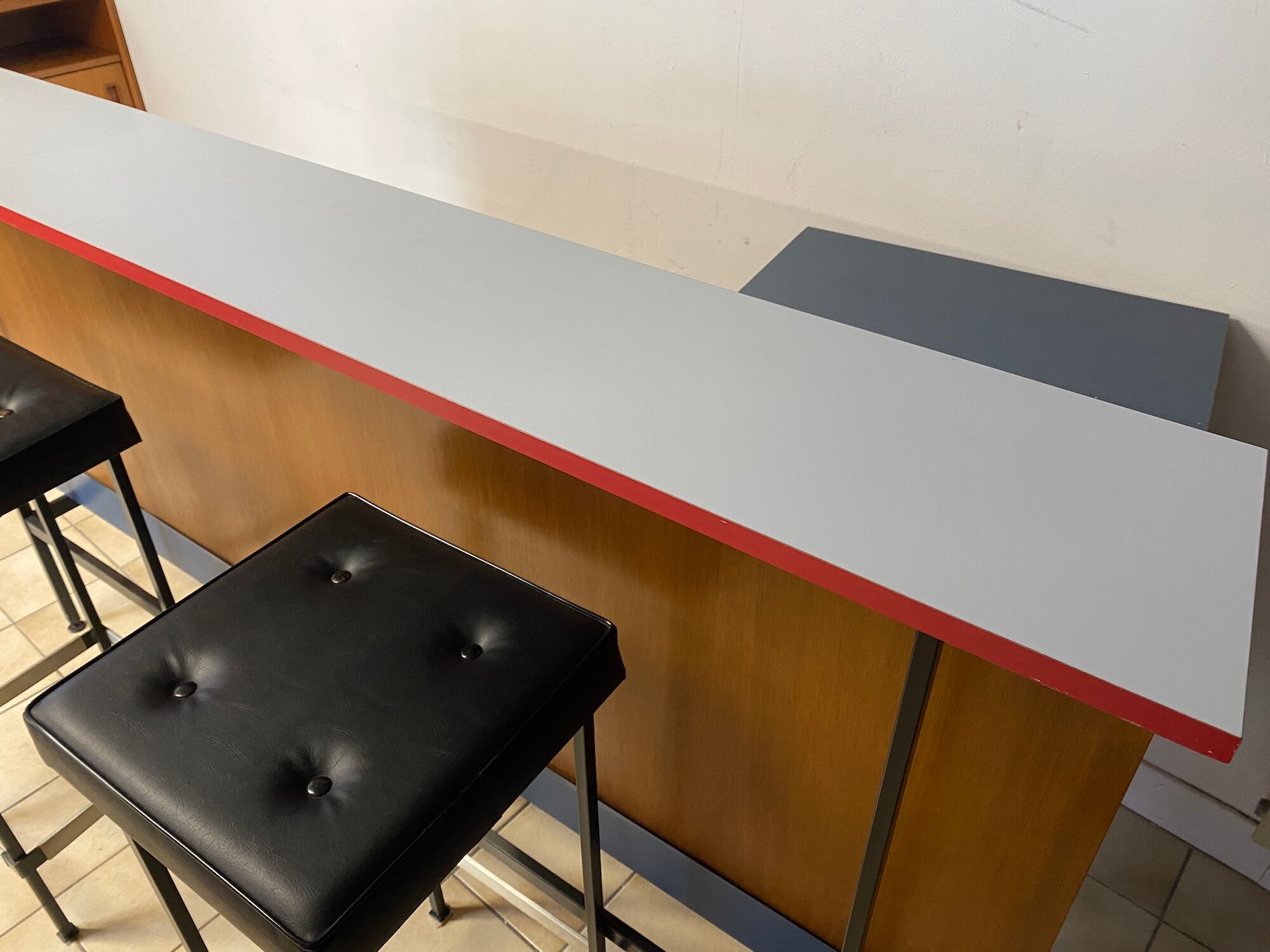 Vintage teak and formica bar with stool