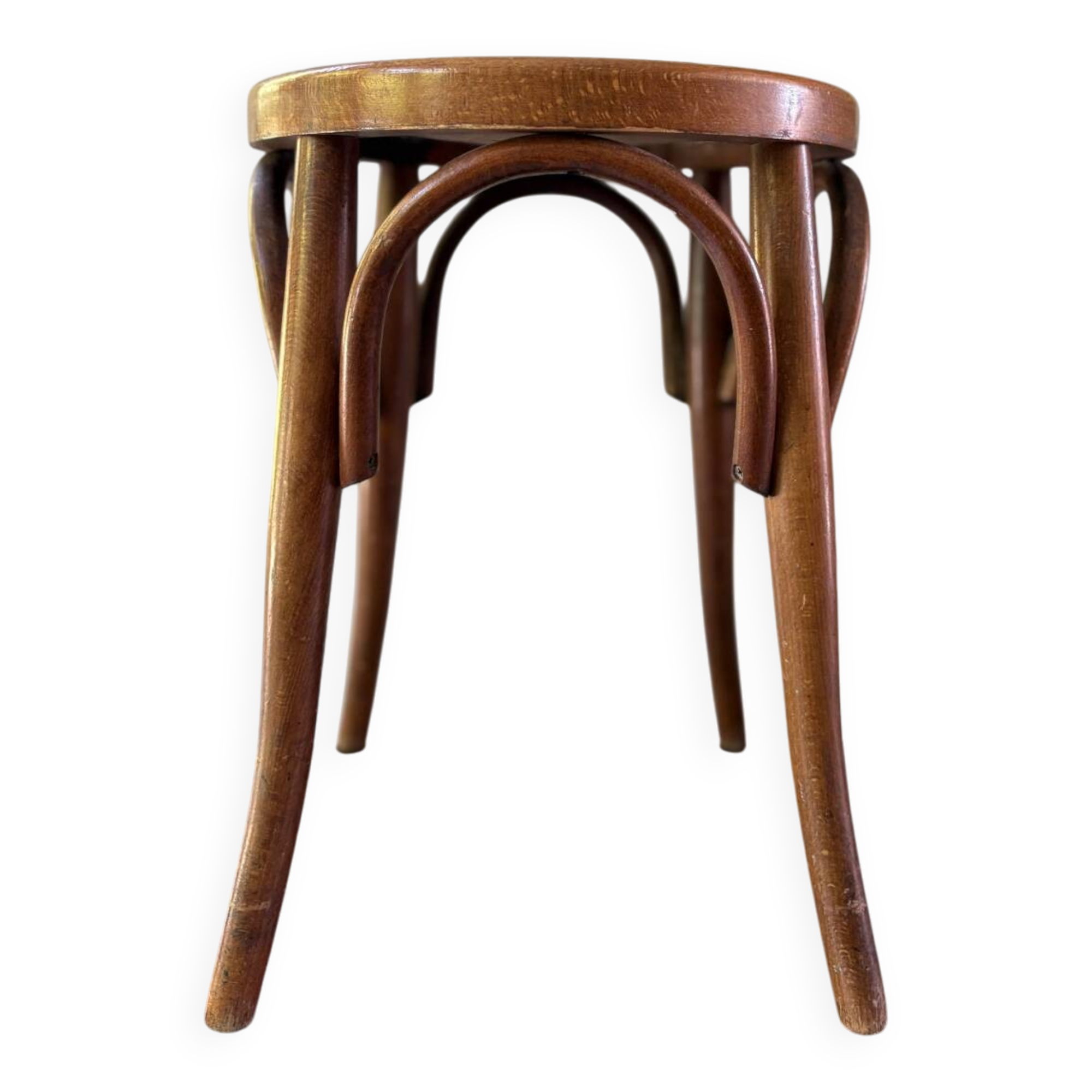 Thonet low stool in vintage wood