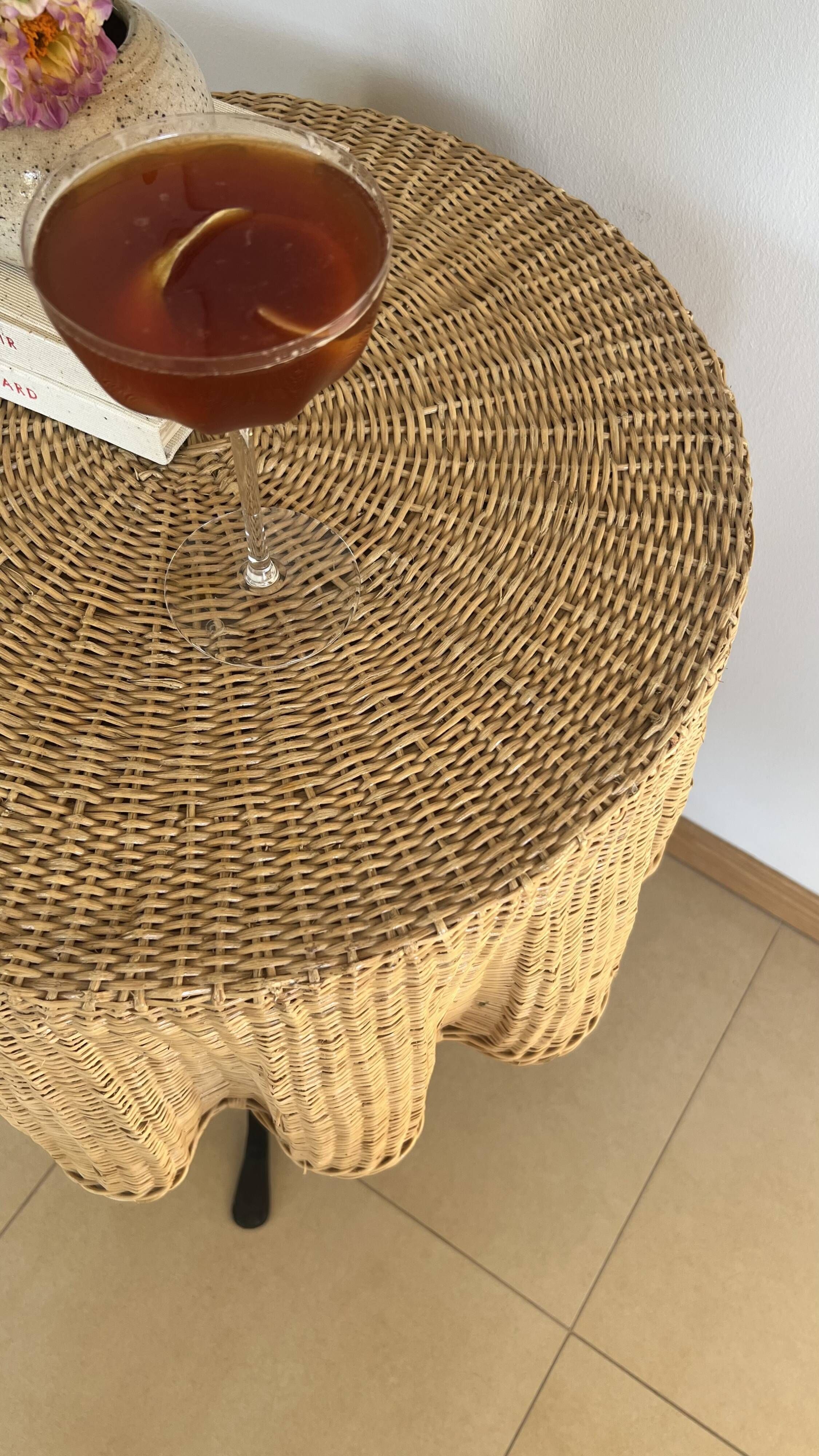 Ghost Trompe l’œil Table" side table in wicker – France, 1970s