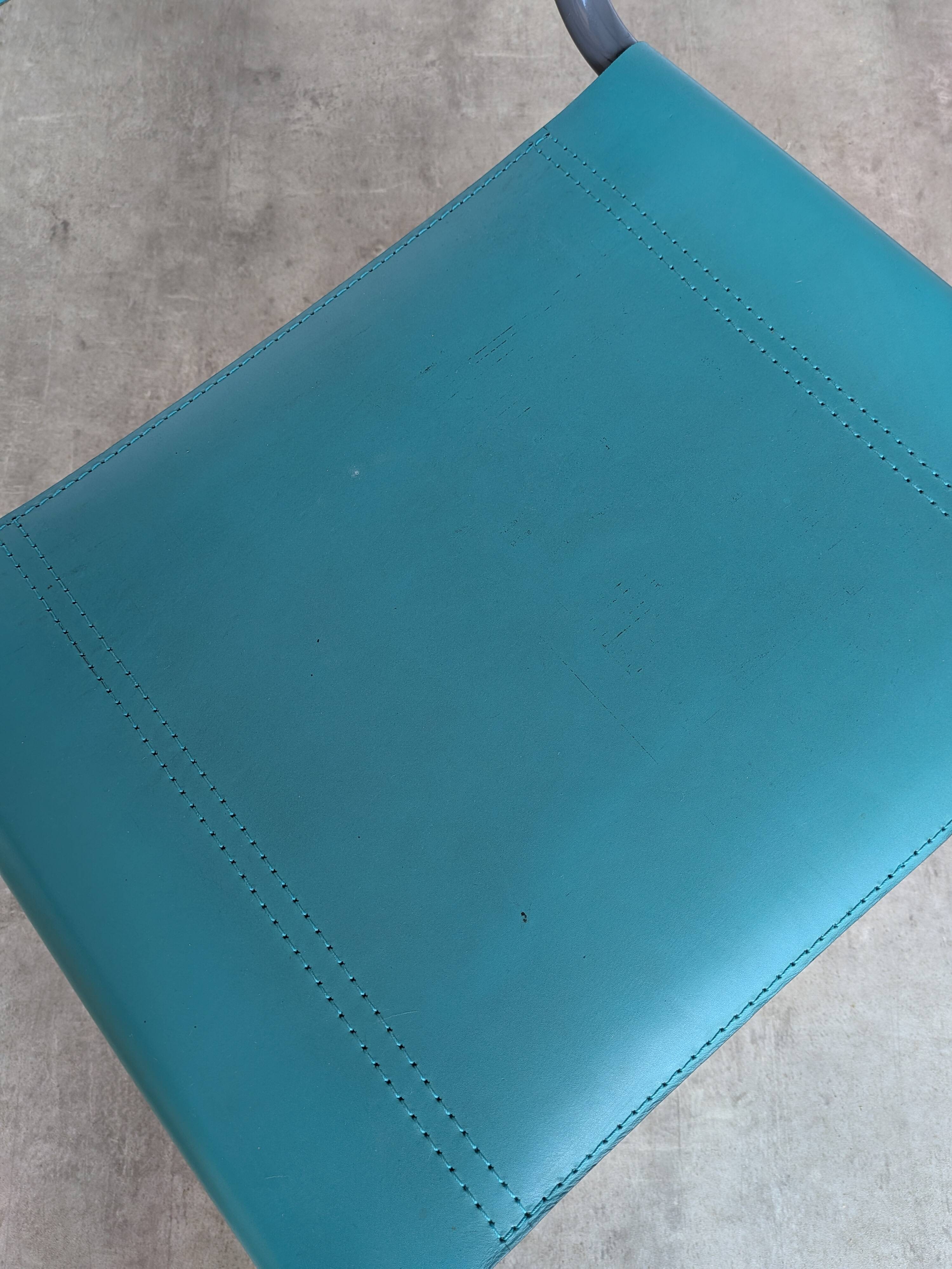 Vintage Mart Stam Style Armchair: Turquoise Leather, Black Chrome Cantileve