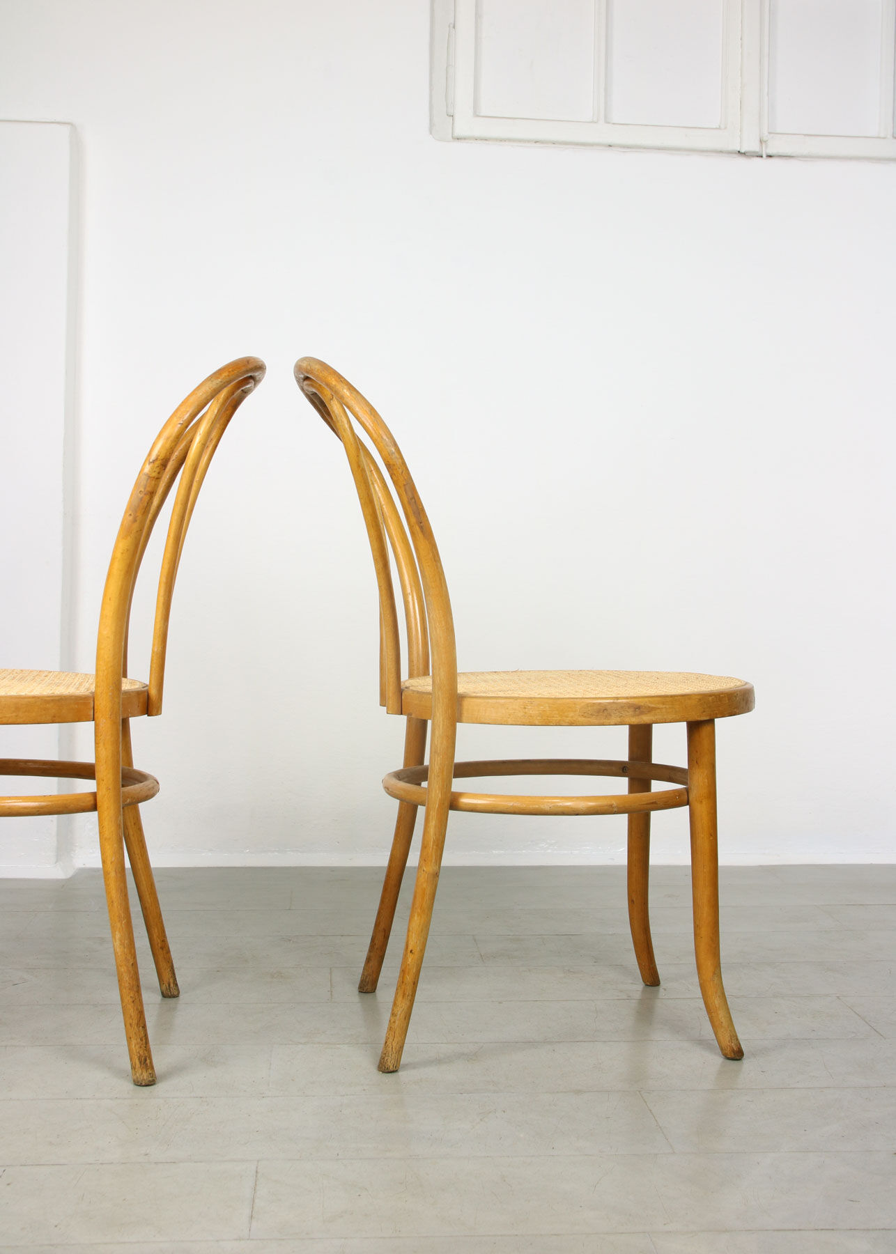 Vintage wide bentwood and cane chairs, set of 2