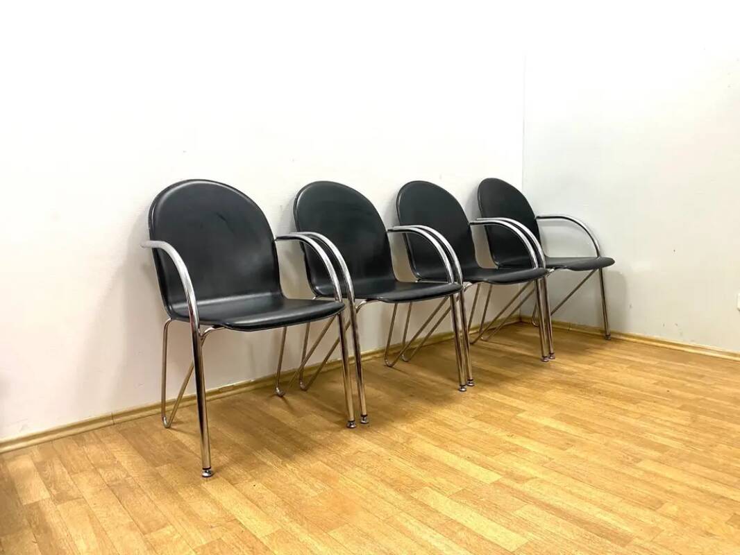 Set of 4 Retro Chairs with Armrests, 1980s, Czechoslovakia