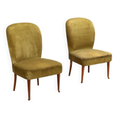 Vintage velvet armchairs, painted beech, 1950s-1960s design.