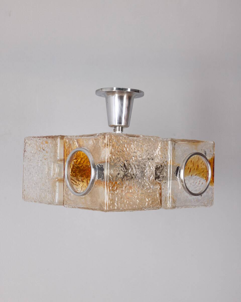 Vintage 70s murano glass chandelier design sugar tones for veart