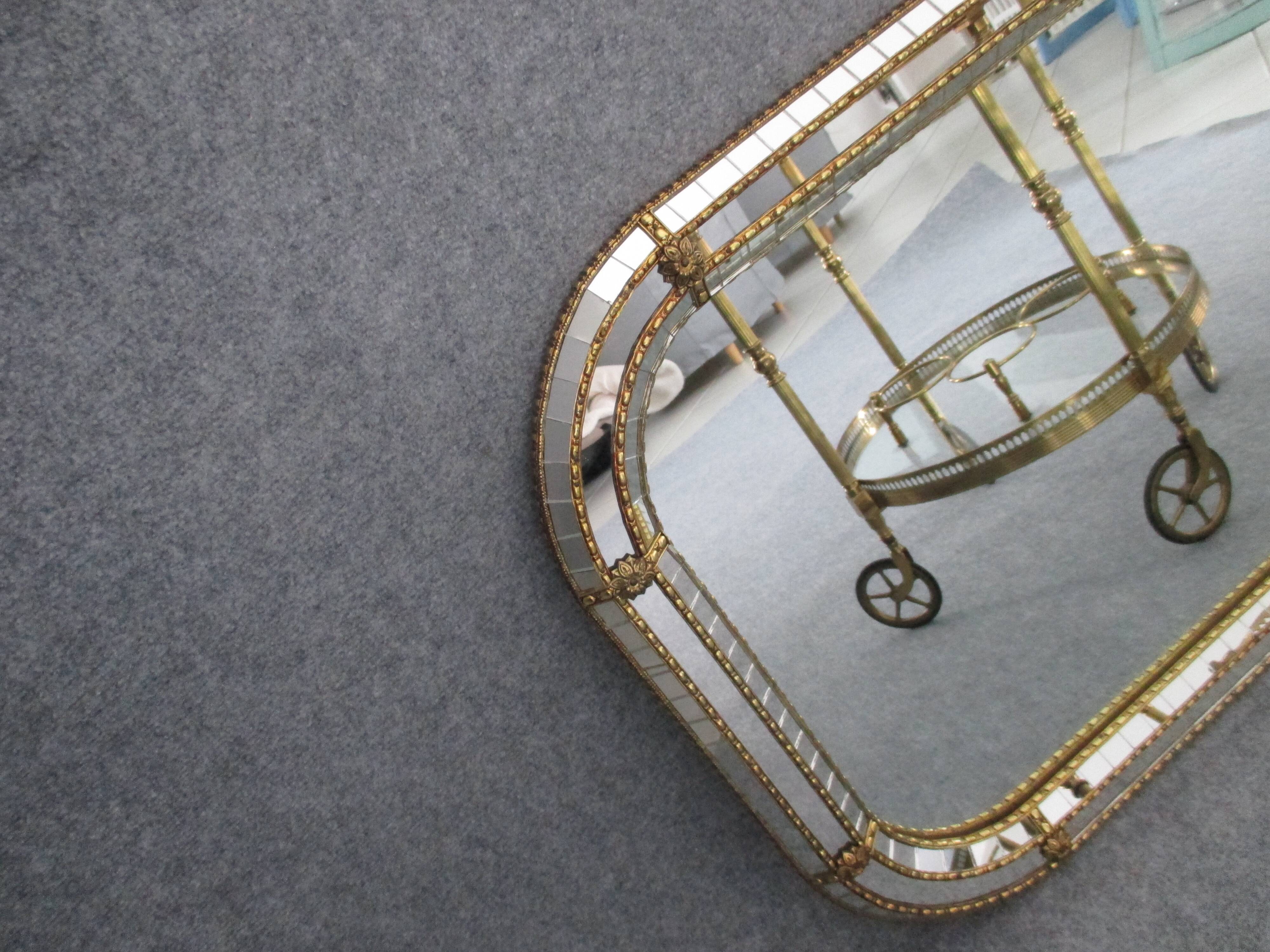 Miroir a facettes et parcloses laiton 1930/1950 - 64x81cm