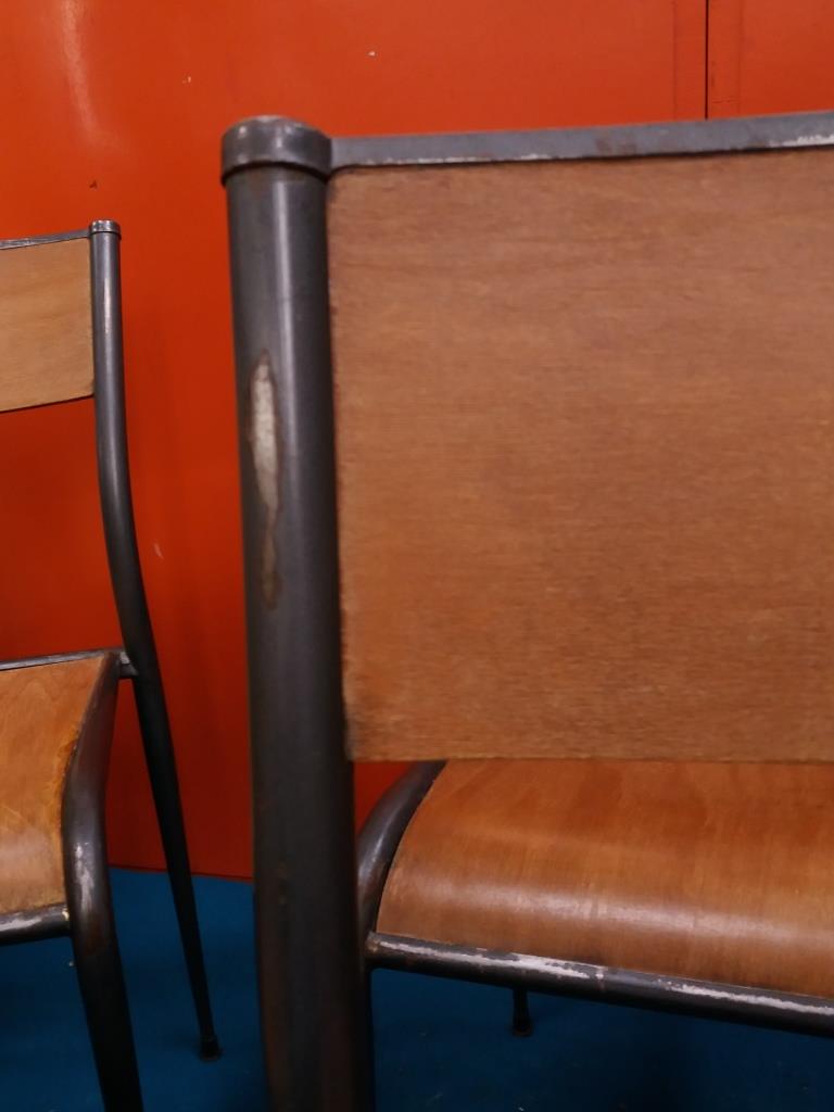 Lot of 6 school chairs wood metal 70s