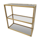 Golden metal shelf and smoked glass
