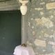 Chandelier, suspension in pink opaline and white interior, complete with pendulum, counterweight,