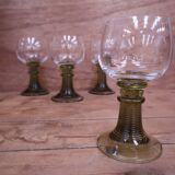 4 verres à vin style Roemer gros pied vert olive