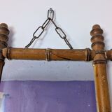 Antique turned bamboo mirror with pitted glass 45x39 cm