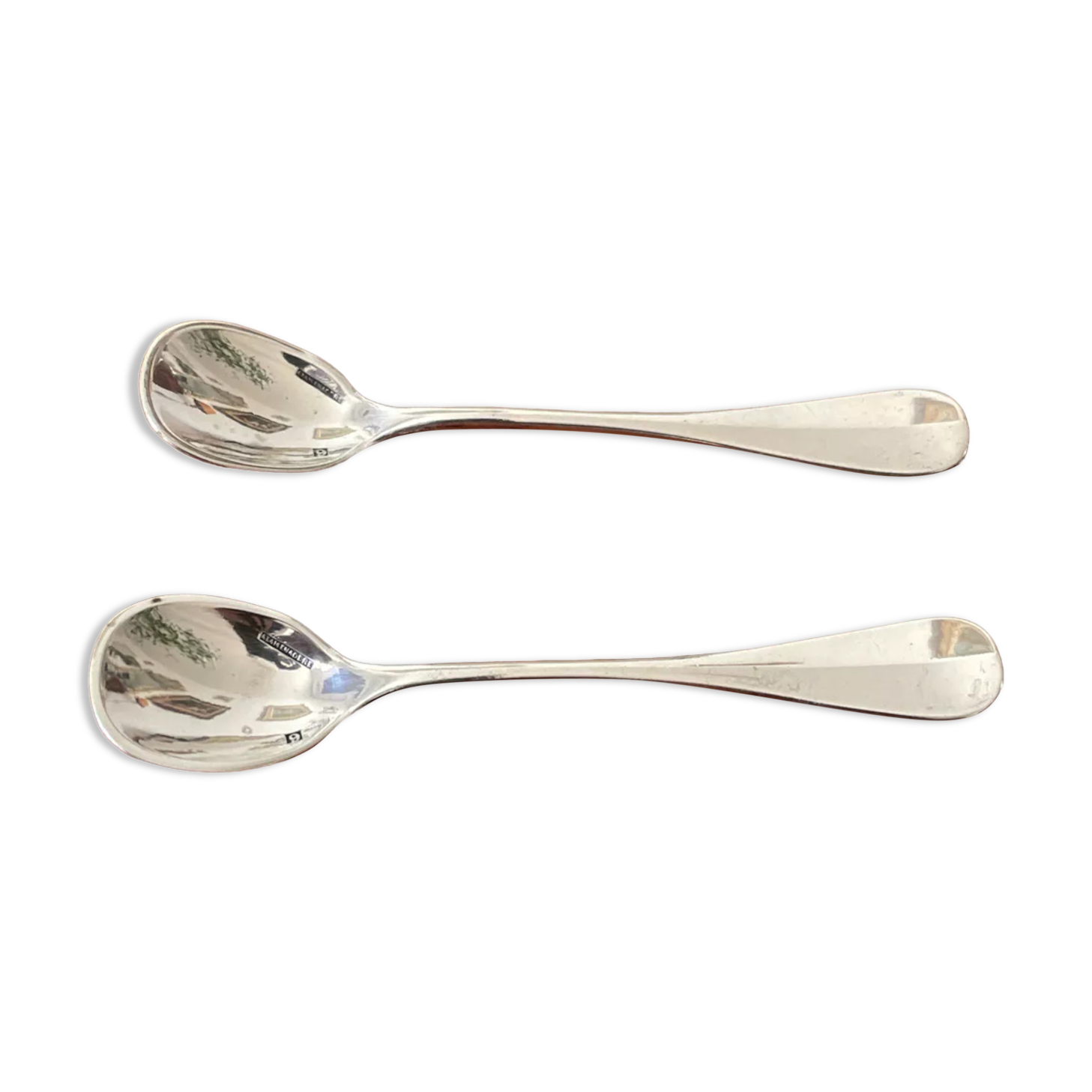 Duo of small salt spoons silver metal.