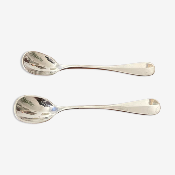 Duo of small salt spoons silver metal.