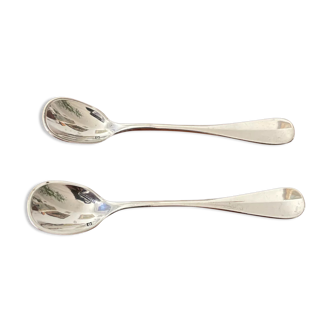 Duo de petites cuillères à  sel métal argenté .