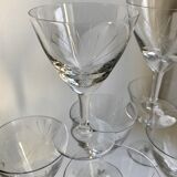 Set of 7 engraved wine glasses star model 50s