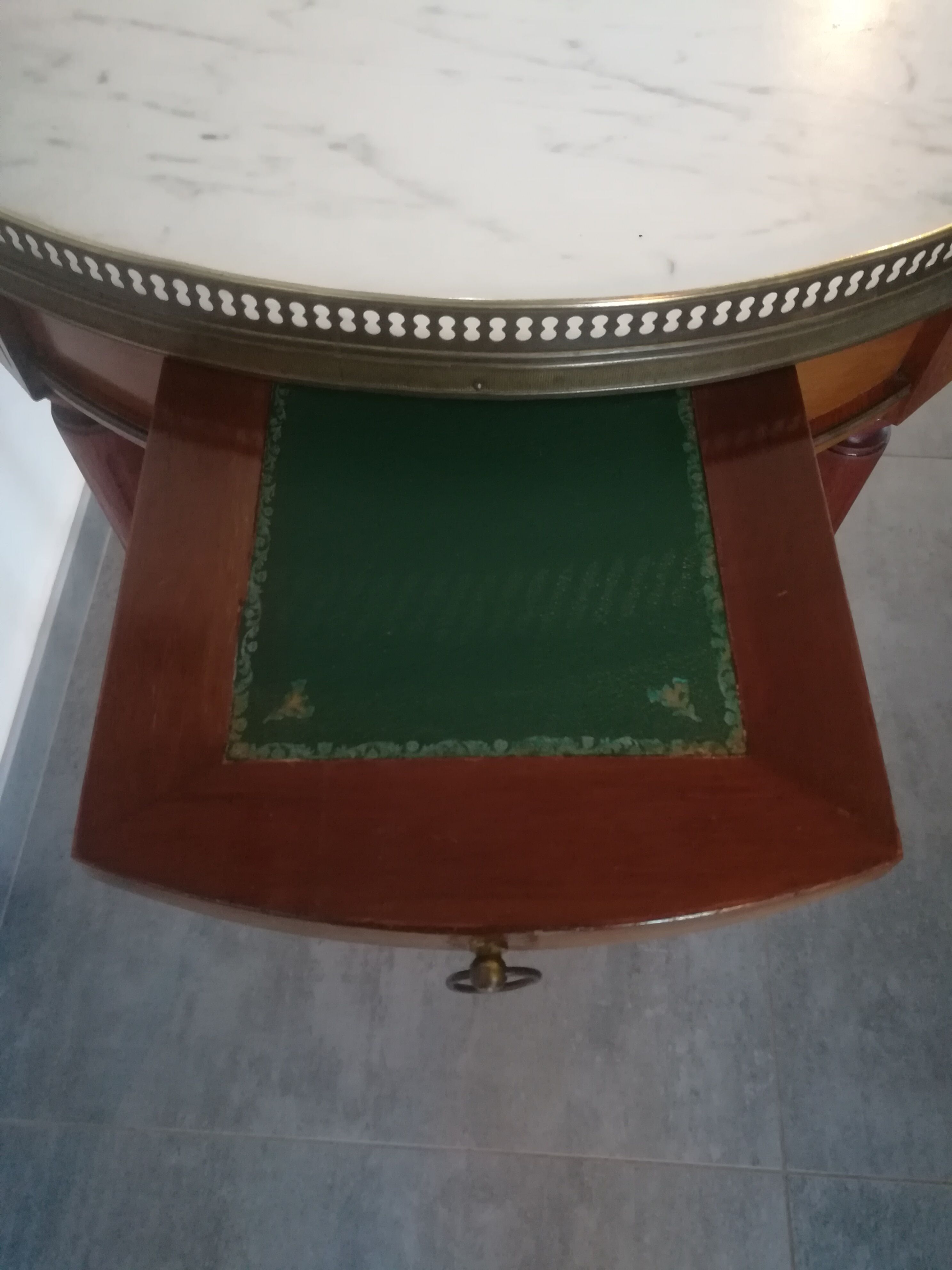 Louis XVI style hot water bottle table in walnut and mahogany