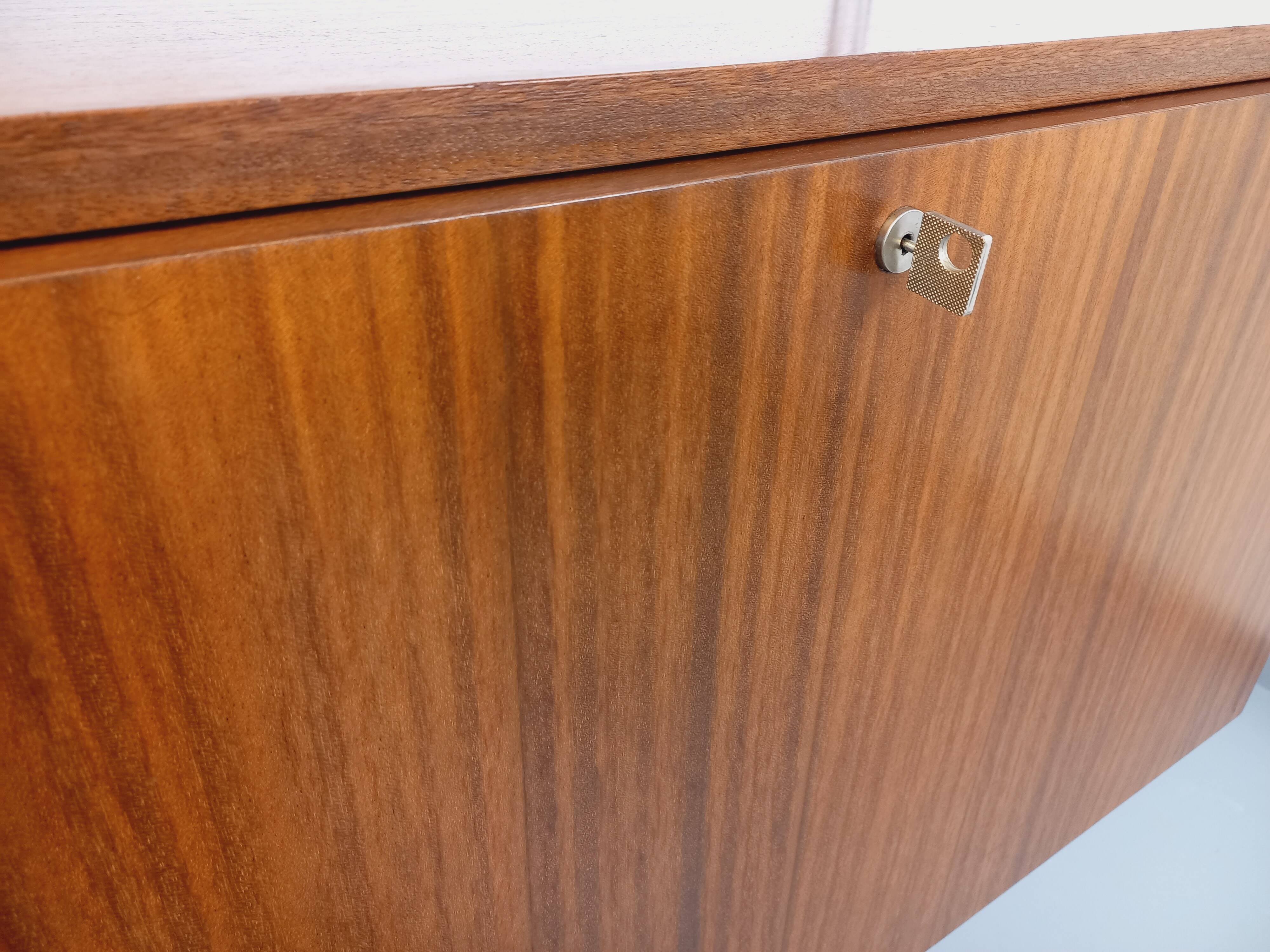 Wall shelf library with vintage ARP Minvielle secretary bar