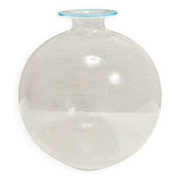 Vase en verre de Murano par Ercole Barovier pour Barovier & Toso avec cannes blanches,