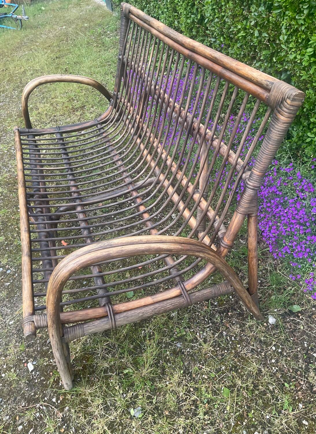 Vintage rattan bench from the 60s