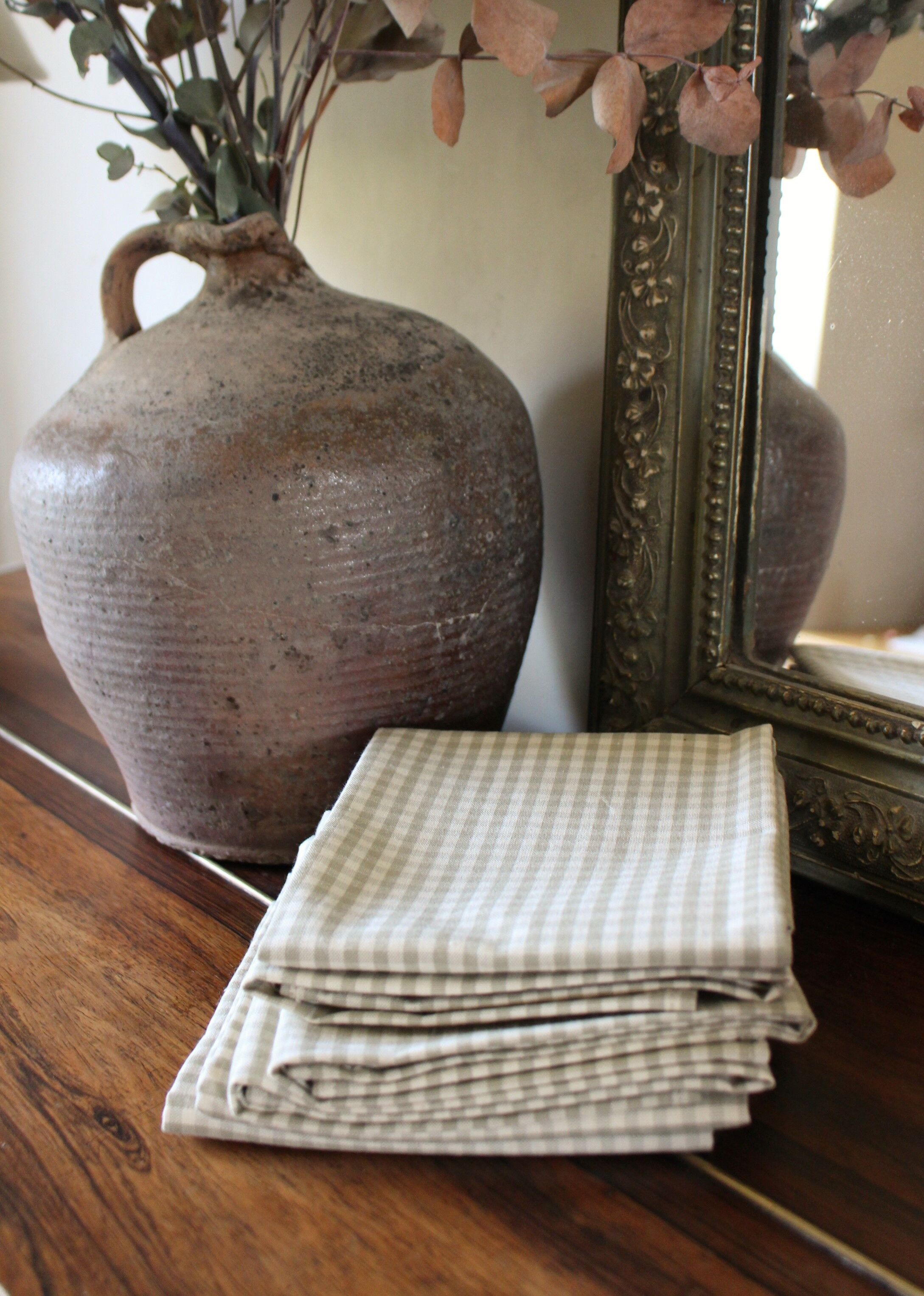 Lot 6 napkins cotton vichy beige linen creation