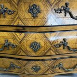 Louis XV style tomb chest of drawers in marquetry and marble