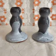 Pair of handcrafted glazed stoneware candle holders