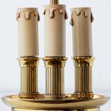 French Empire Bouillotte Lamp with Three Lights in Brass and a Gold-Plated Tin Shade with Laurel Design