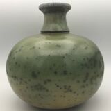 Contemporary vase ball shape raku shades of green and yellow