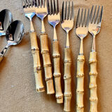 Vintage cutlery set in stainless steel and bamboo