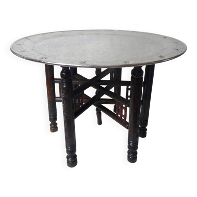 table basse orientale pliante vintage plateau métal argent