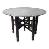 vintage folding oriental coffee table with silver metal top
