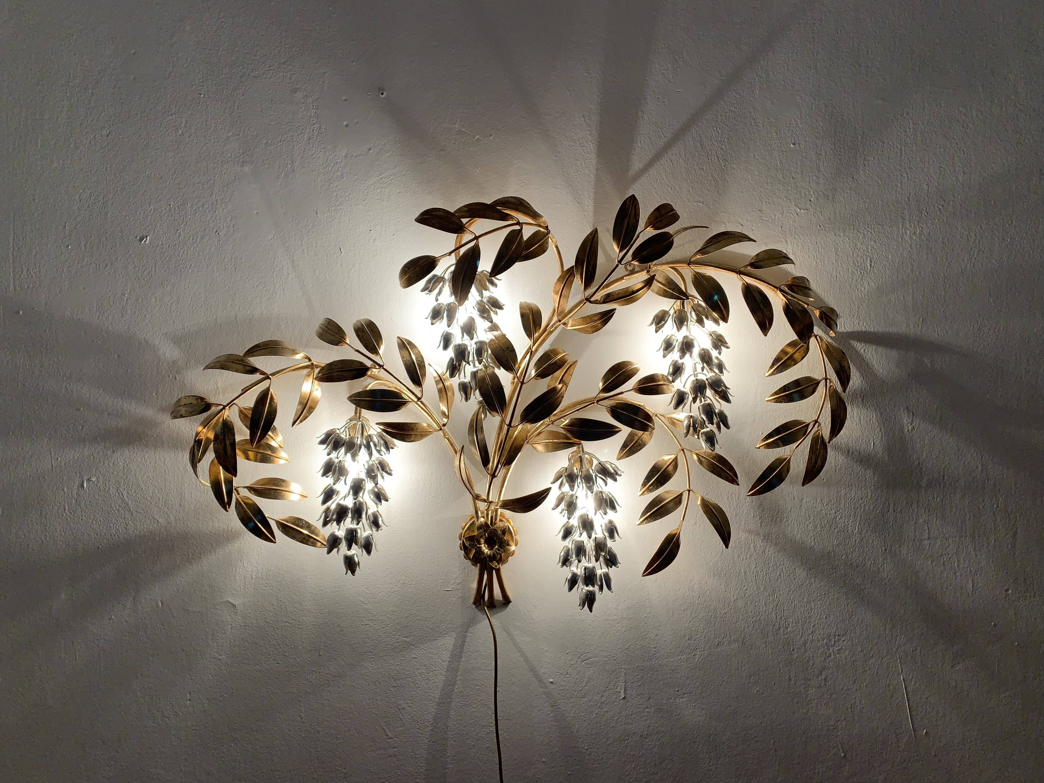 Large Hollywood Regency Palm Leaf Wall Lamp by Hans Kögl