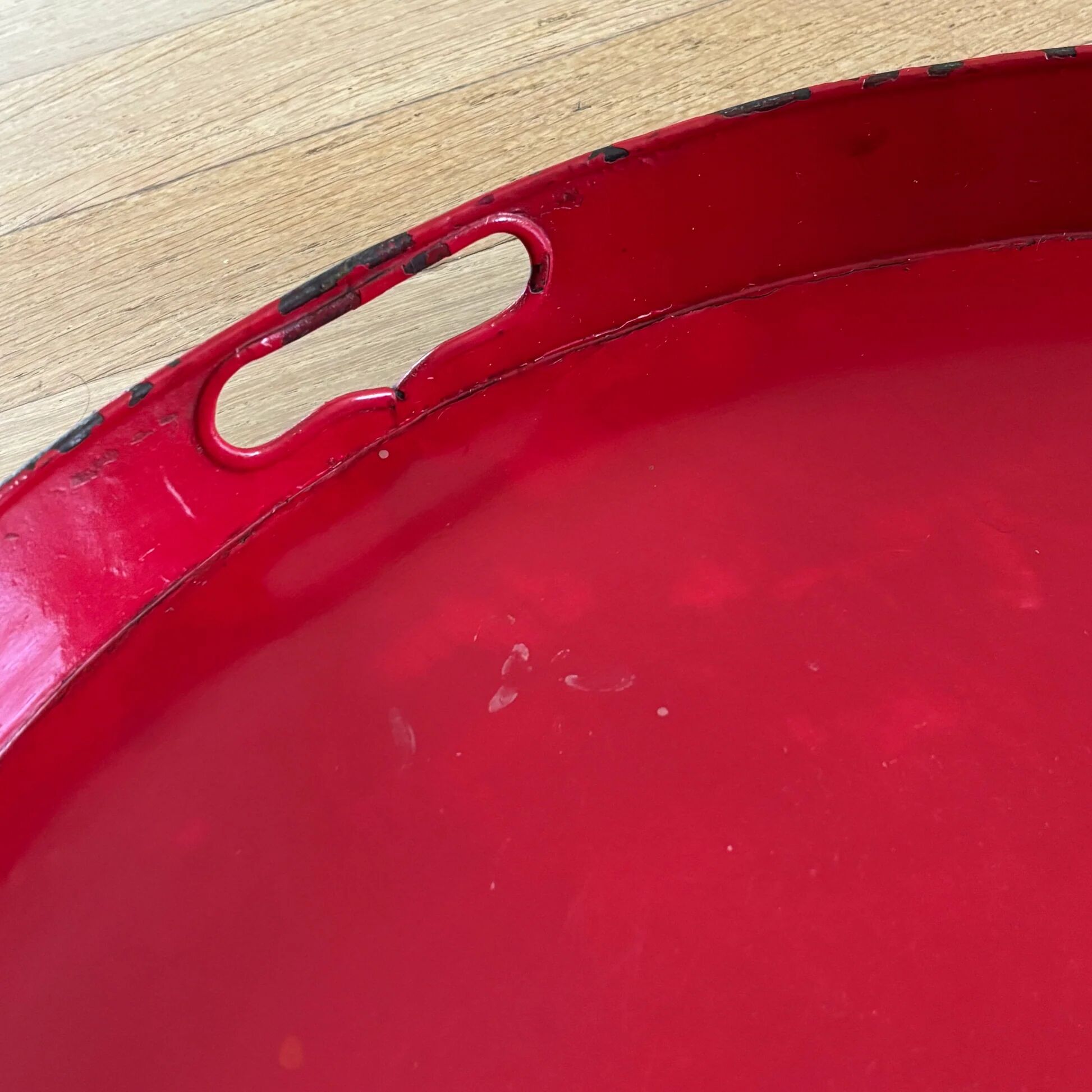 Large antique lacquered metal tray