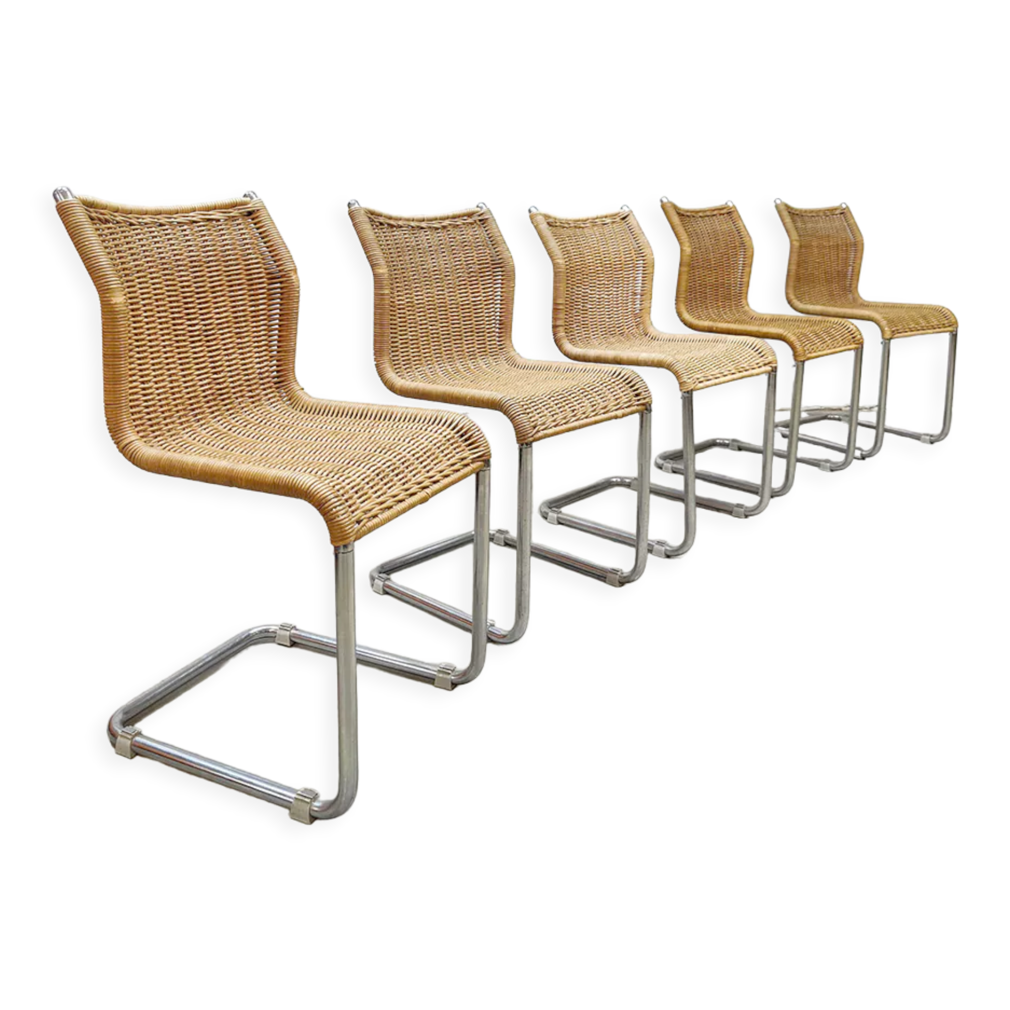 5 vintage rattan dining chairs