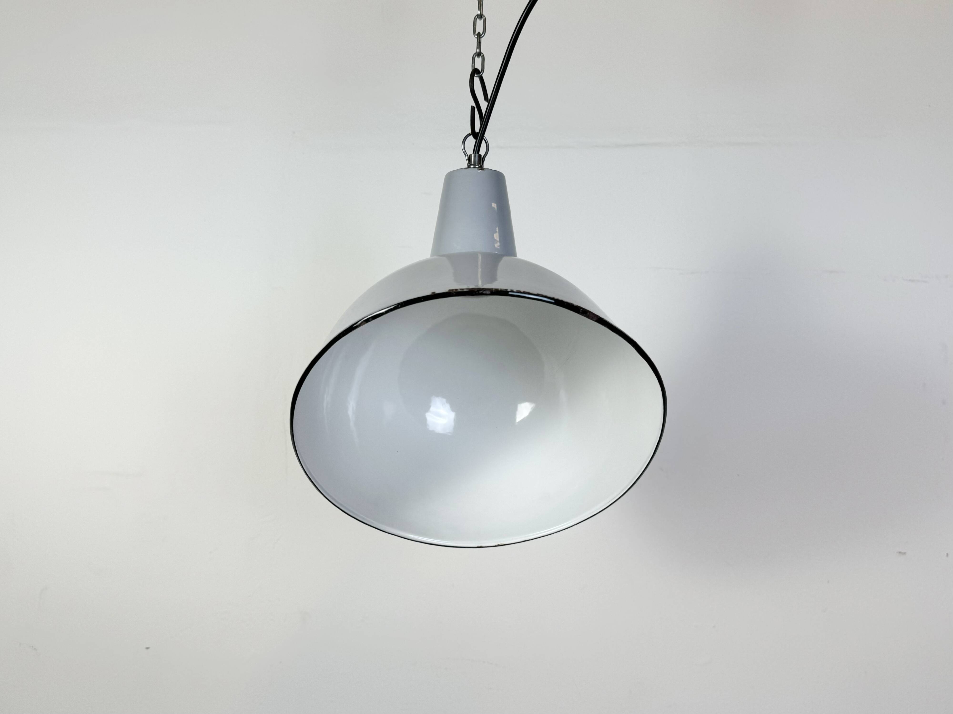 Industrial Grey Enamel Factory Pendant Lamp, 1960s