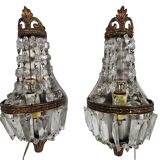 2 wall lamps - gold plated - crystal - 60's