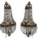 2 wall lamps - gold plated - crystal - 60's