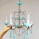 Italian chandelier with 6 arms in blue opaline glass (55 cm)
