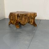 Table d'Appoint Rustique Wabi Sabi en Tronc d'Arbre en Noyer, 1960s