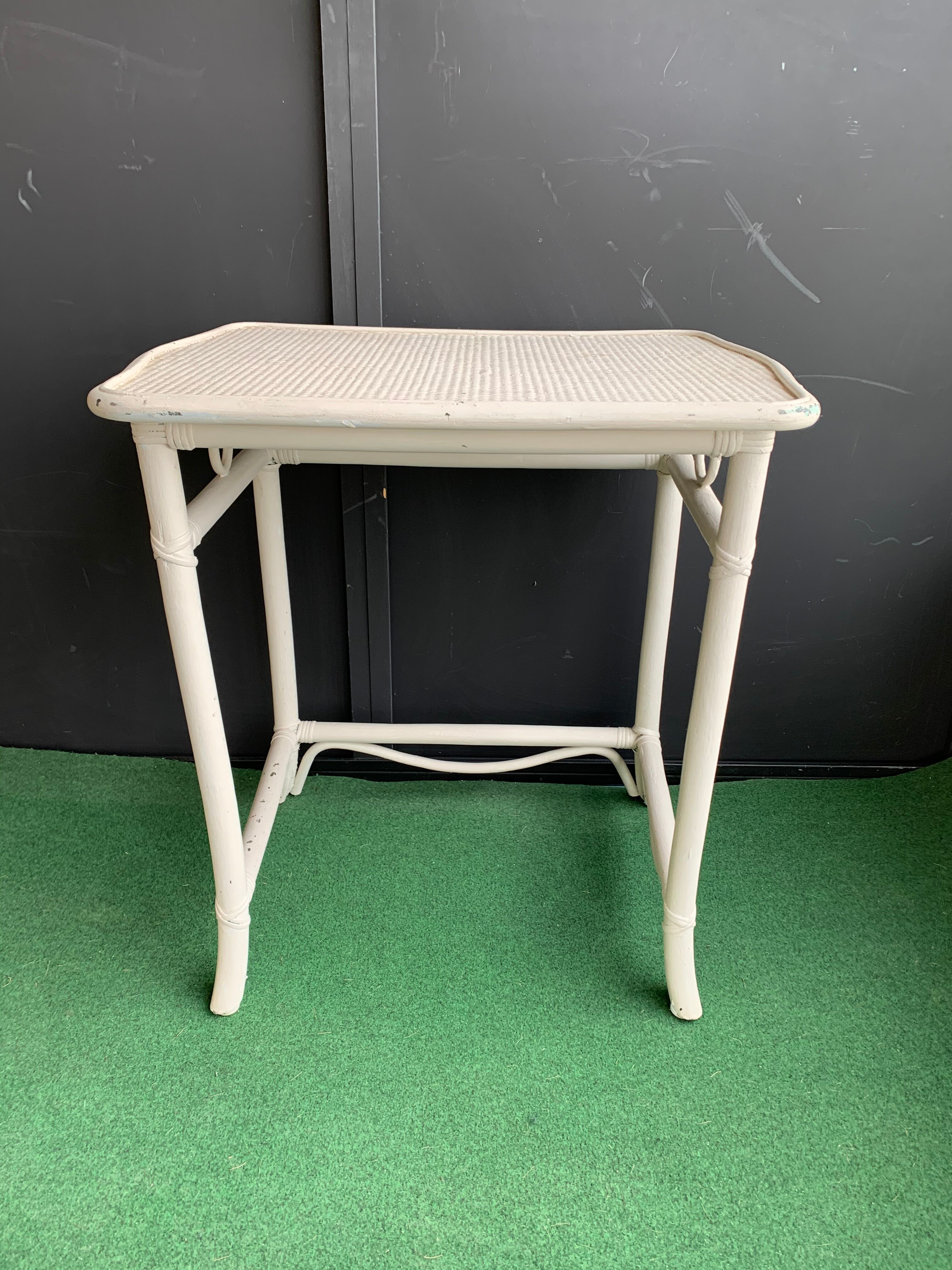 Small vintage white rattan table