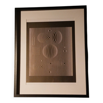 Tableau Art Optique - Victor Vasarely - Structure Linéaire - Cadre 50x