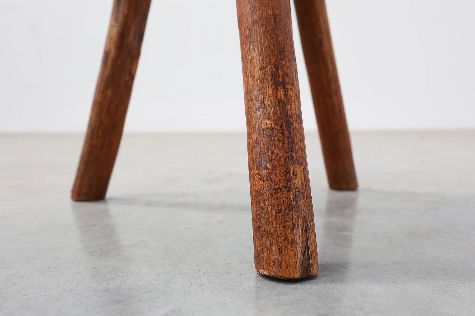 Rustic Oak Tripod Stool with Chunky Round Wooden Seat, France, circa 1920