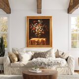 Antique painting from the 17th century, still life with flower vase