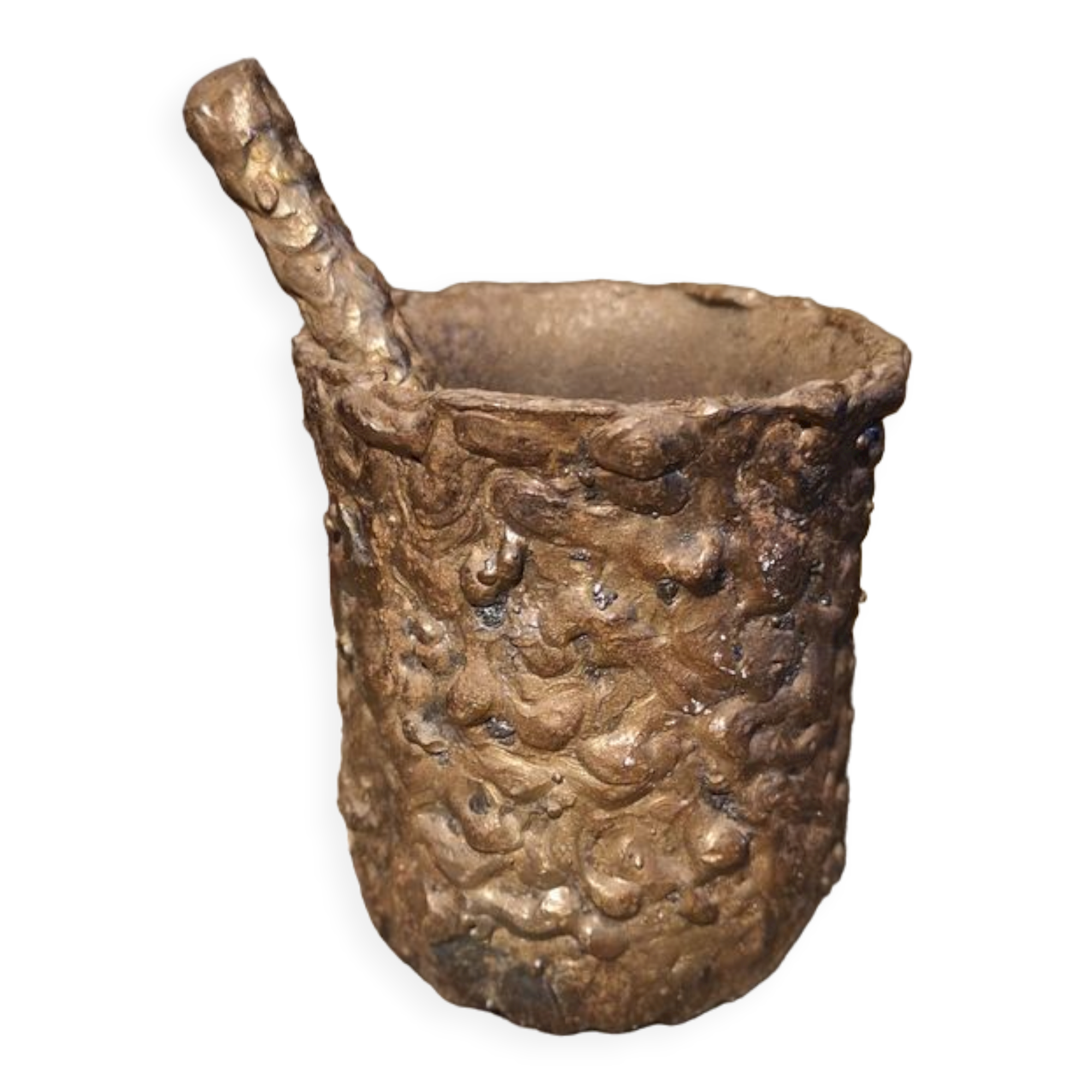 Patinated bronze spice mortar and pestle irregularly shaped - 1970s