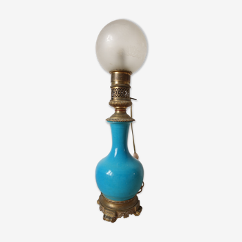 Turquoise ceramic lamp bronze frame by Gagneau