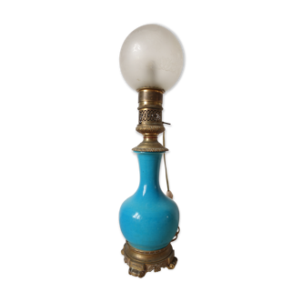 Turquoise ceramic lamp bronze frame by Gagneau